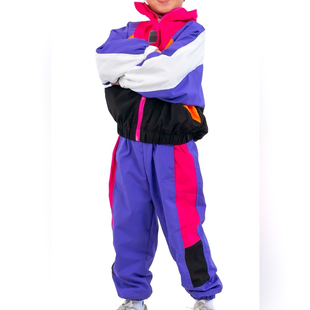 Calculated Retro Hip-Hop Kids Purple Colorblock Dance Costume Tracksuit 6Y Y2K - Picture 11 of 16